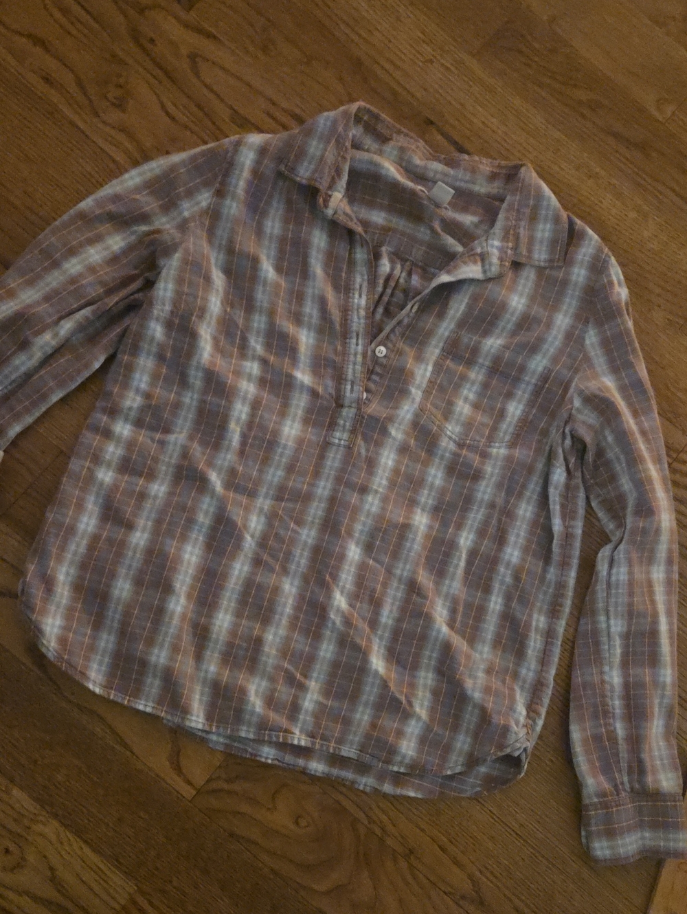 J. Crew Plaid Henley Collared Shirt in Gray & Brown